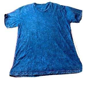 BLUE V NECK crinkle print T shirt XL MENS crinkle print burnout quality cotton